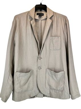 Saks Fifth Avenue Taupe Unstructured Linen Blazer Sport Coat Casual Sz XL